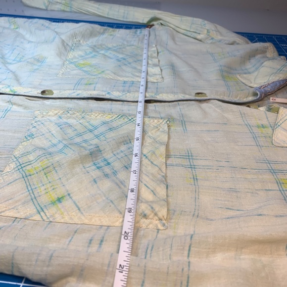 Free People Shore Vibes Lemon Yellow and Blue Plaid Sheer Beachy Shirt M - Picture 9 of 11